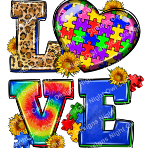 Autism Love Leopard Tie Dye DTF Transfer