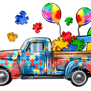 Autism Awareness Truck DTF Transfer
